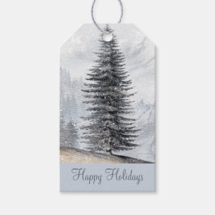 Étiquettes de cadeau de vacances de neige de forêt