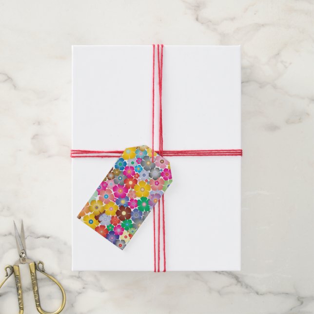 Étiquettes de cadeau fleurs arc-en-ciel (Avec de la ficelle)