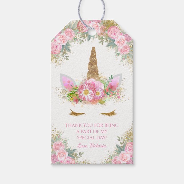 Étiquettes de cadeau pour Baby Shower Licorne (Devant)