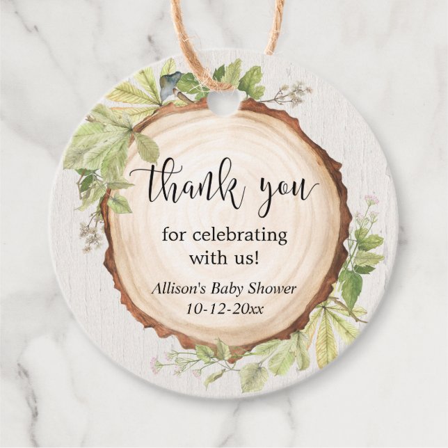 Étiquettes de cadeaux de baby shower rustiques ave (Devant)