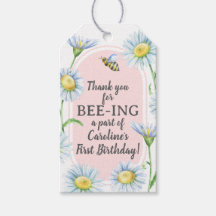 Étiquettes de cadeaux de Bee-Day rose avec des mar