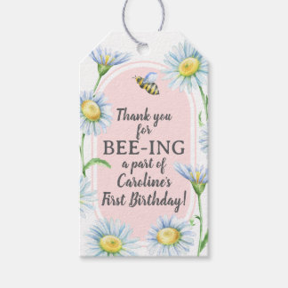 Étiquettes de cadeaux de Bee-Day rose avec des mar