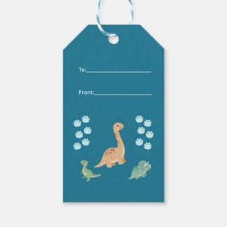 Étiquettes de cadeaux de fête Aqua Dino Dinosaure 