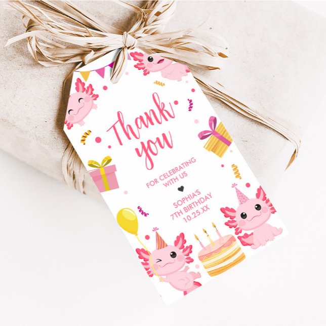 Étiquettes de cadeaux de fête d'anniversaire pour  (Pink Girl Axolotl Alotl Birthday Party Favor Tags)
