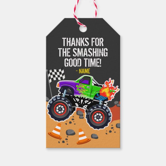 Étiquettes de cadeaux de fête de Monster Truck (Devant)