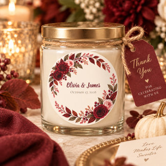 Étiquettes de cadeaux de mariage florales burgundy