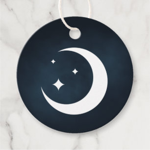 Étiquettes de cadeaux rondes Lune et étoiles