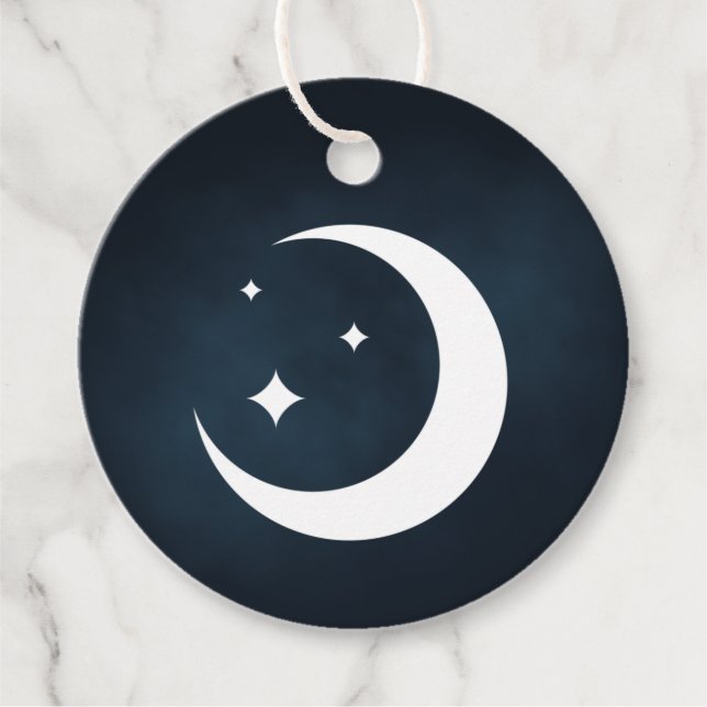 Étiquettes de cadeaux rondes Lune et étoiles (Devant)