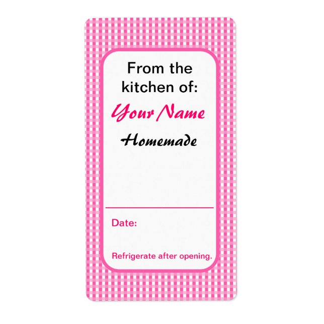 Étiquettes de canne Rose Personnalisé De La Cuisin (Devant)