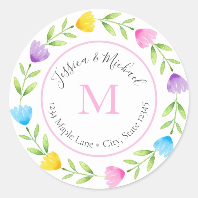 Étiquettes de courme fleurie multicolore (Devant)