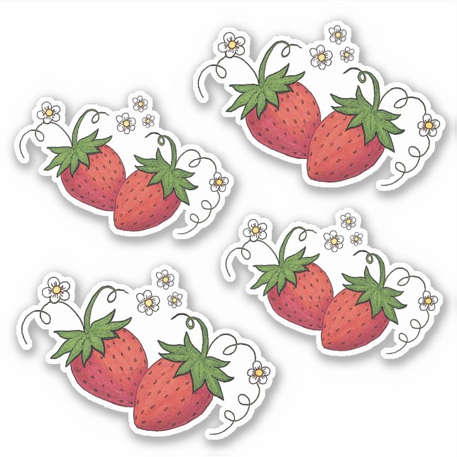 Étiquettes de découpe en vinyle de fraises (4 à un (Devant)