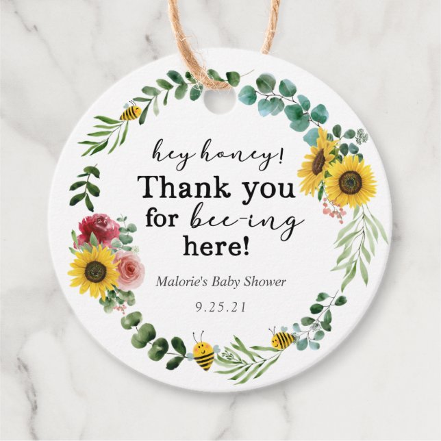 Étiquettes de faveur de Baby Shower Abeille (Devant)