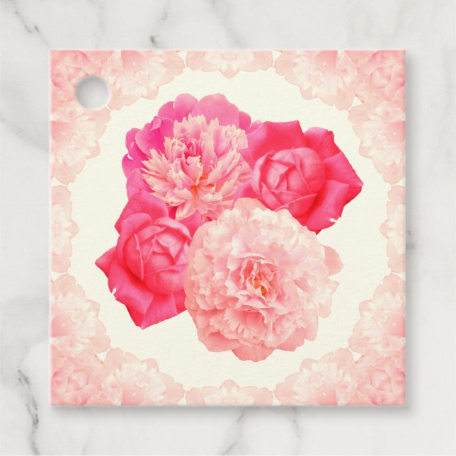 Étiquettes de faveur de cadeau de pivoines et de r (Devant)