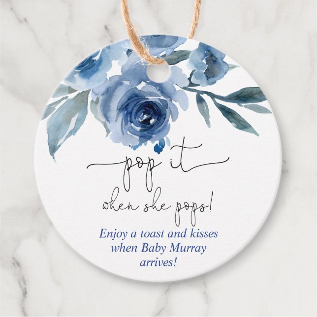 Étiquettes de faveur de fleurs bleues marine Pop q (Devant)