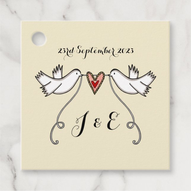 Étiquettes de faveur de mariage colombes blanches  (Devant)