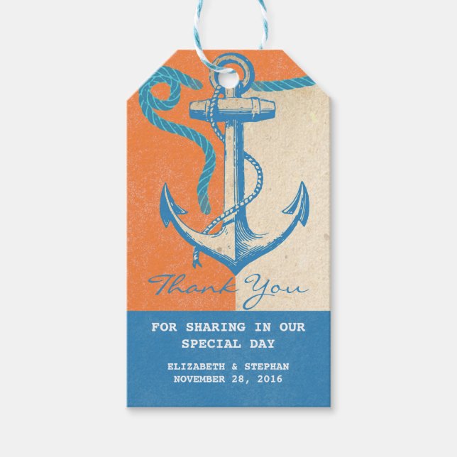 Étiquettes de faveur de mariage nautique à l'ancre (Devant)