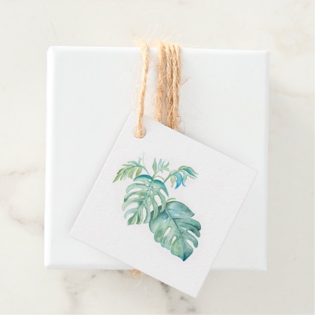 Étiquettes de faveur de verdure tropicale à l'aqua (En situation)