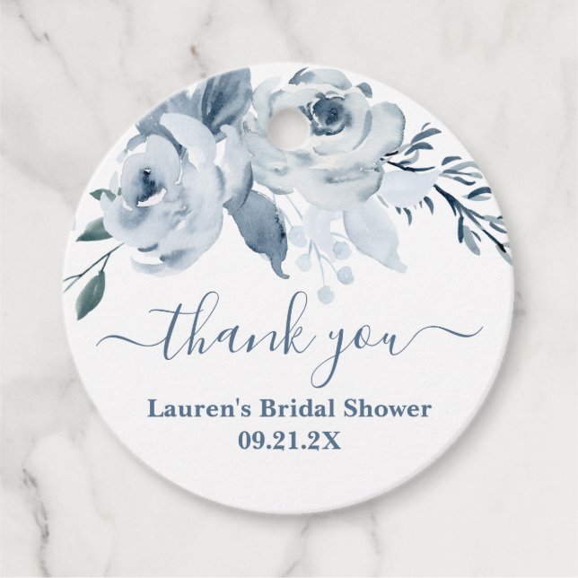 Étiquettes de faveur florales bleu poussiéreux (Devant)