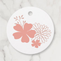 Étiquettes de faveur florales pêche et or