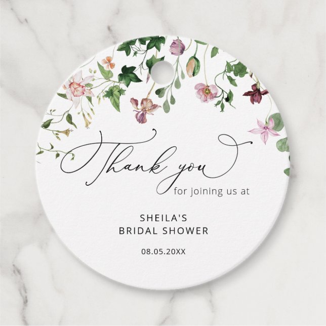 Étiquettes de Faveurs de Mariage Élégantes Fleurs  (Devant)