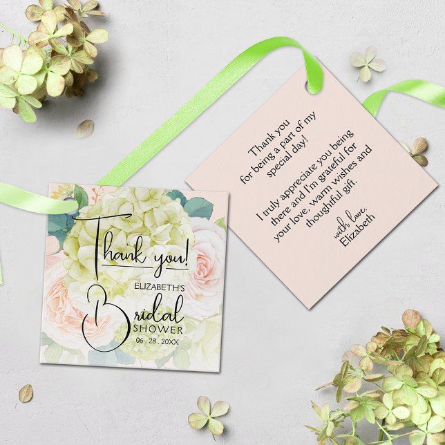 Étiquettes de Faveurs de Mariage Fleurs de Jardin (Blush Pink Bridal Shower Thank You Favor Tags 2" x 2" (your message on the back))
