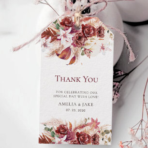 Étiquettes de Faveurs de Mariage Florales Rouge Bo