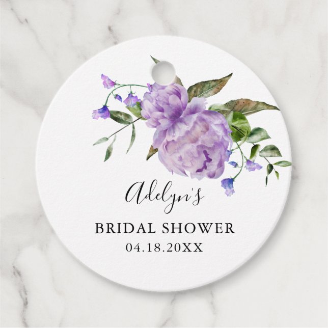 Étiquettes de Faveurs de Mariage Florales Violette (Devant)