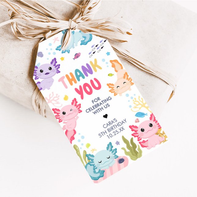 Étiquettes de fête d'anniversaire amusantes pour A (Axolotl Birthday Party Favor Tags)