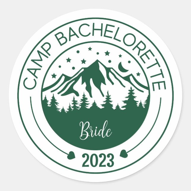 Étiquettes de fête de Bachelorette de camping (Devant)