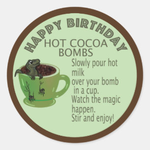Étiquettes de la bombe à cacao d'anniversaire, clu