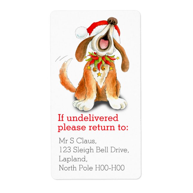 Étiquettes de l'adresse de retour du chien de Noël (Devant)