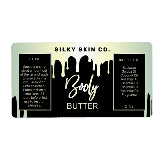 Étiquettes de luxe goutte noir et Pearl Beurre de  (Devant)
