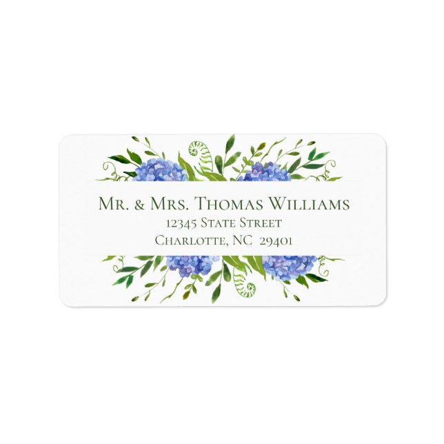 Étiquettes de mariage aux hortensias bleus (Devant)