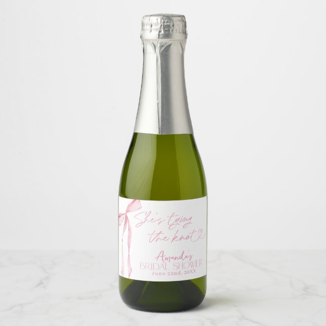 Étiquettes de mariage avec nœud rose pour la marié (Devant)