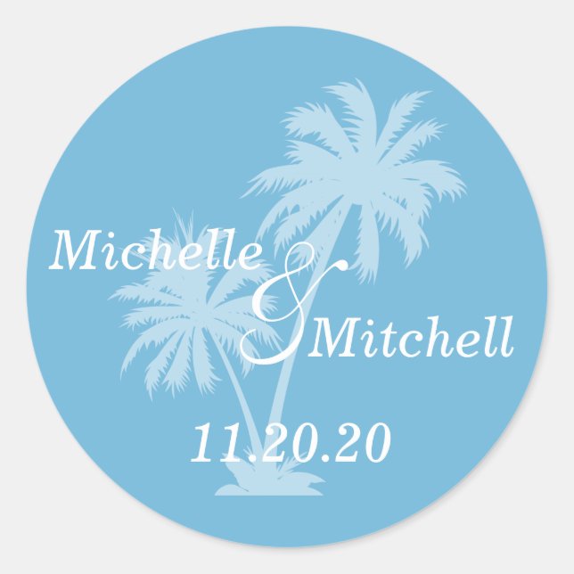 Étiquettes de mariage des palmiers tropicaux (bleu (Devant)