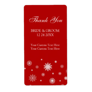 Étiquettes de mariage d'hiver Red White Snowflakes