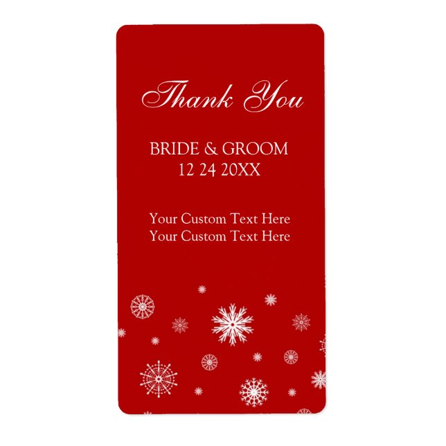 Étiquettes de mariage d'hiver Red White Snowflakes (Devant)
