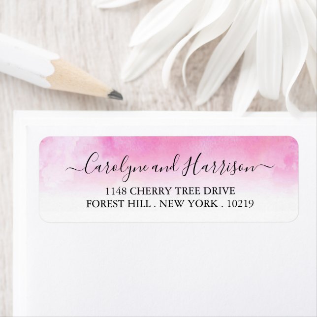 Étiquettes de mariage en aquarelle Ombre - rose (En situation)