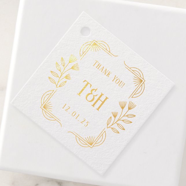 Étiquettes de mariage en feuille métallisée botani (Créateur téléchargé)