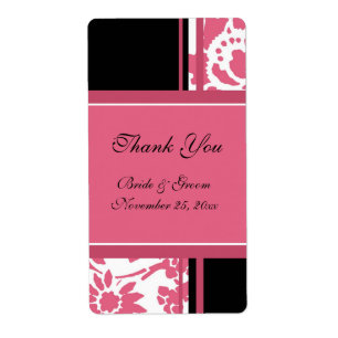 Étiquettes de mariage floral noir et rose