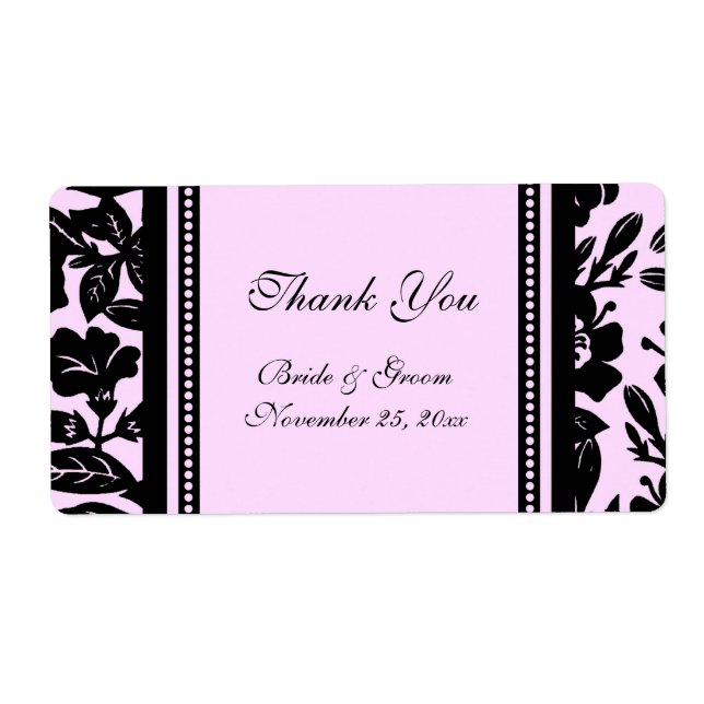 Étiquettes de mariage floral noir et rose (Devant)