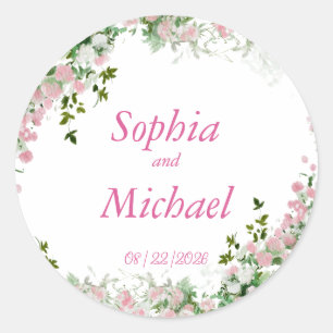Étiquettes de mariage florales rose poussiéreux ro