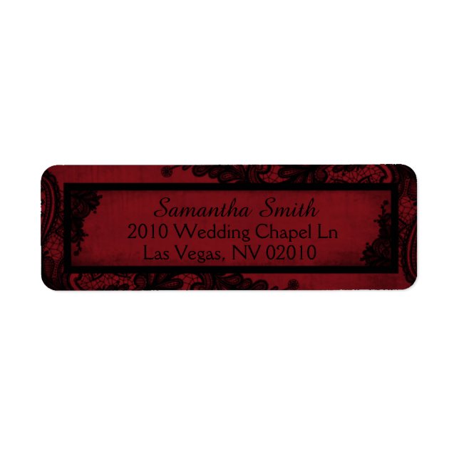 Étiquettes de mariage gothique rouge noir dentelle (Devant)