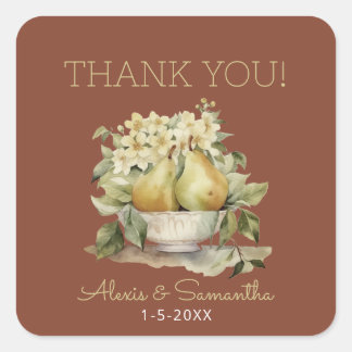 Étiquettes de mariage marron et vert "Pear-fect"