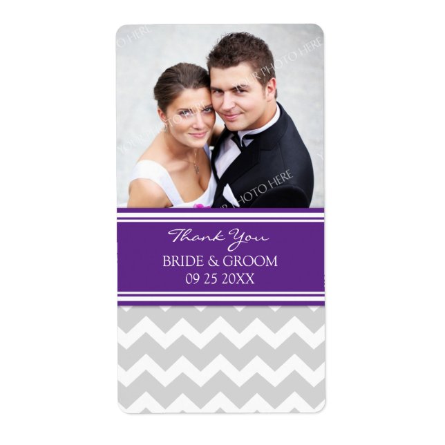 Étiquettes de mariage photo Plum Grey Chevron (Devant)