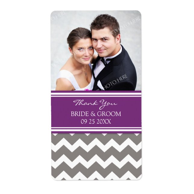 Étiquettes de mariage photo Plum Grey Chevron (Devant)