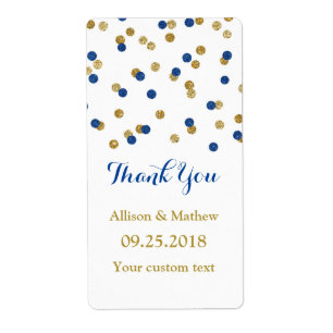 Étiquettes de mariage pour Confetti en or bleu mar