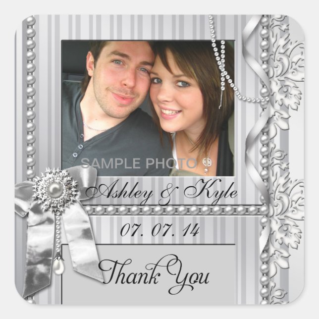Étiquettes de mariage pour Merci photo Argent Bow (Devant)