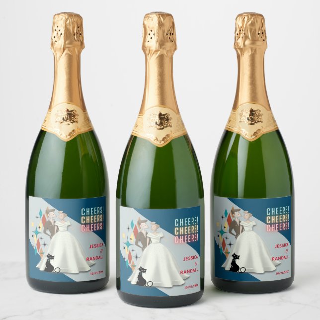 Étiquettes de mariage rétro pour bouteilles de vin (Bouteilles)
