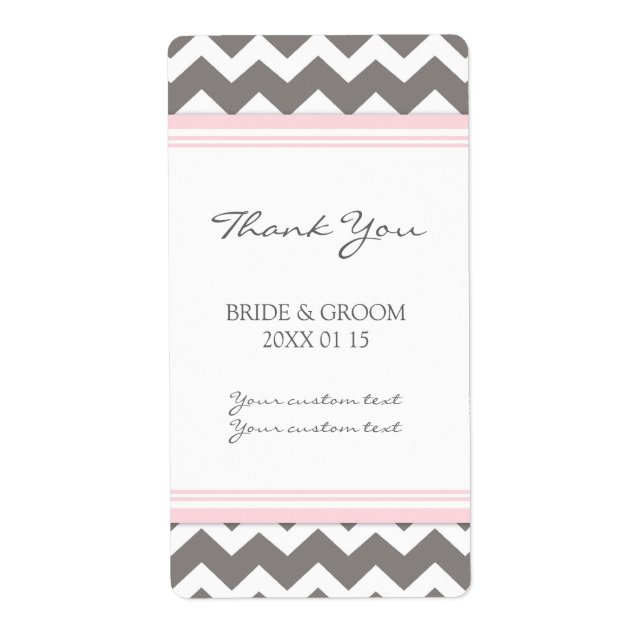 Étiquettes de mariage rose gris Chevron (Devant)